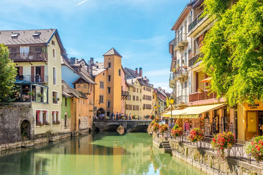 river thiou and streets in annecy france